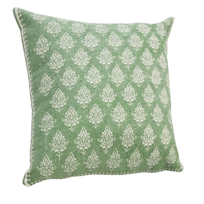 20" Green and White Floral Pattern Square Throw Pillow