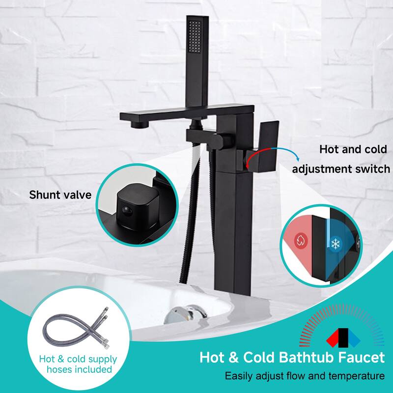 Gold/Black/Sliver Freestanding Bathtub Faucet, Floor Mount Bathtub Filler with Handheld Shower