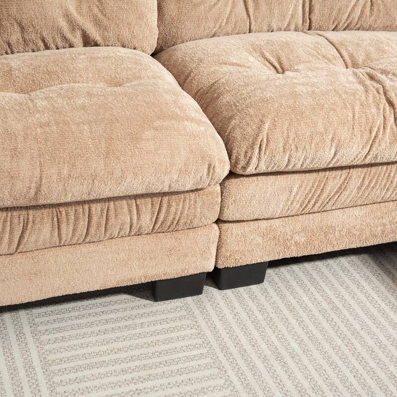 Modern 3 Seat L Shaped Modular Sectional Sofa with Chenille Upholstery and Ottoman for Living Room and Guest Room