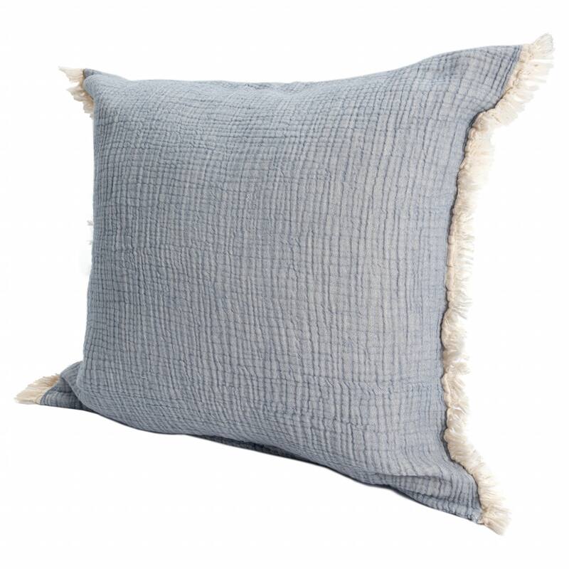 HomeRoots 20" X 20" Blue Gray And Cream 100% Cotton Zippered Pillow