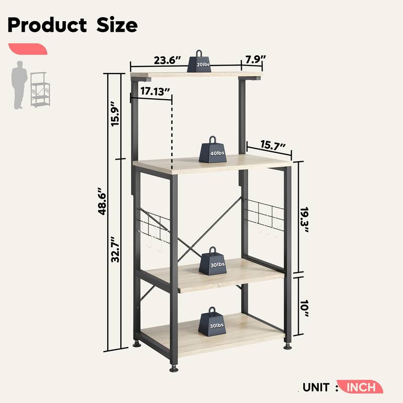 Kitchen Bakers Rack with Storage Shelves &USB Outlets, Microwave Oven Stand Kitchen Shelf Organizer