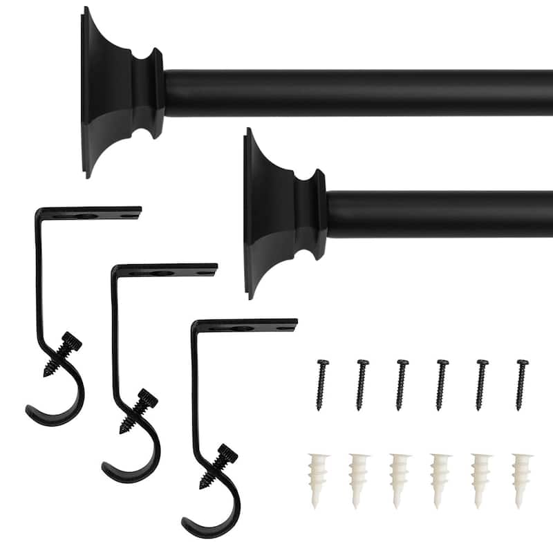 Lumi 5/8" Single Curtain Rod Set Silver/Grey/Black-Flat Square finials - 48"-84" - Matte Black