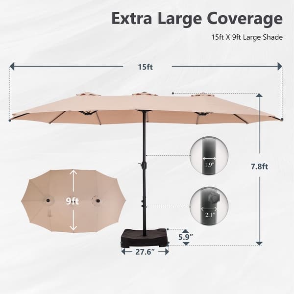 dimension image slide 2 of 13, MAISON ARTS 15ft Double-Sided Patio Extra Large Twin Umbrella with Base Included