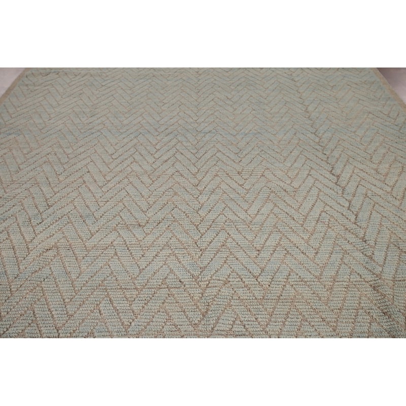 All-Over Chevron Moroccan Modern Area Rug Hand-Knotted Wool Carpet - 8'8"x 13'1"