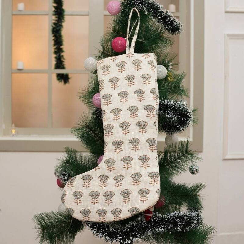 Fabdivine Linen or Cotton Hand Block Home Decorative Christmas Stockings - 16"X6.5"