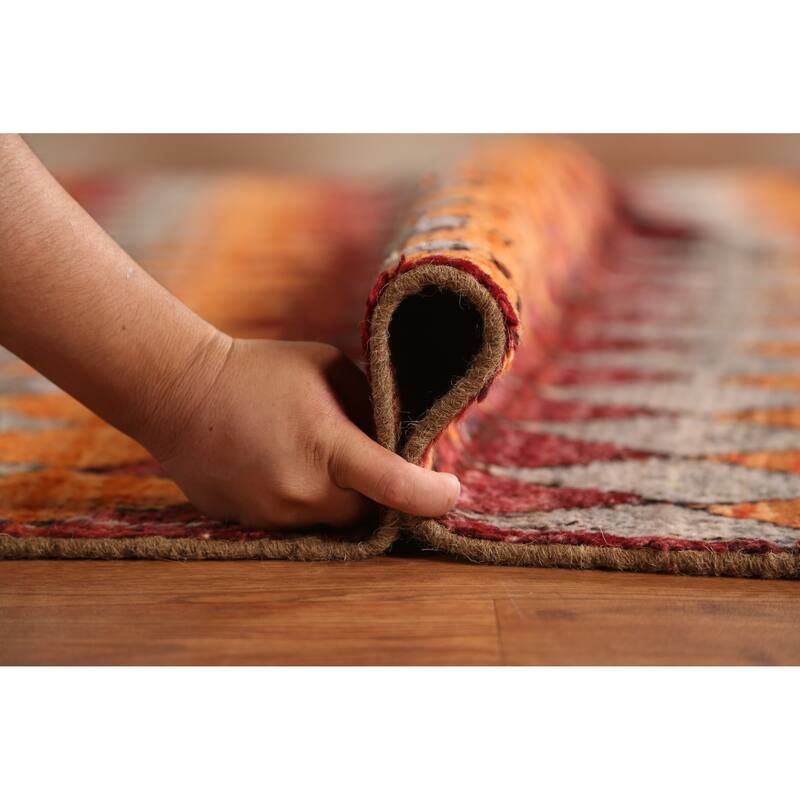 Orange Trellis Moroccan Oriental Area Rug Hand-Knotted Wool Carpet - 6'4" x 9'9"