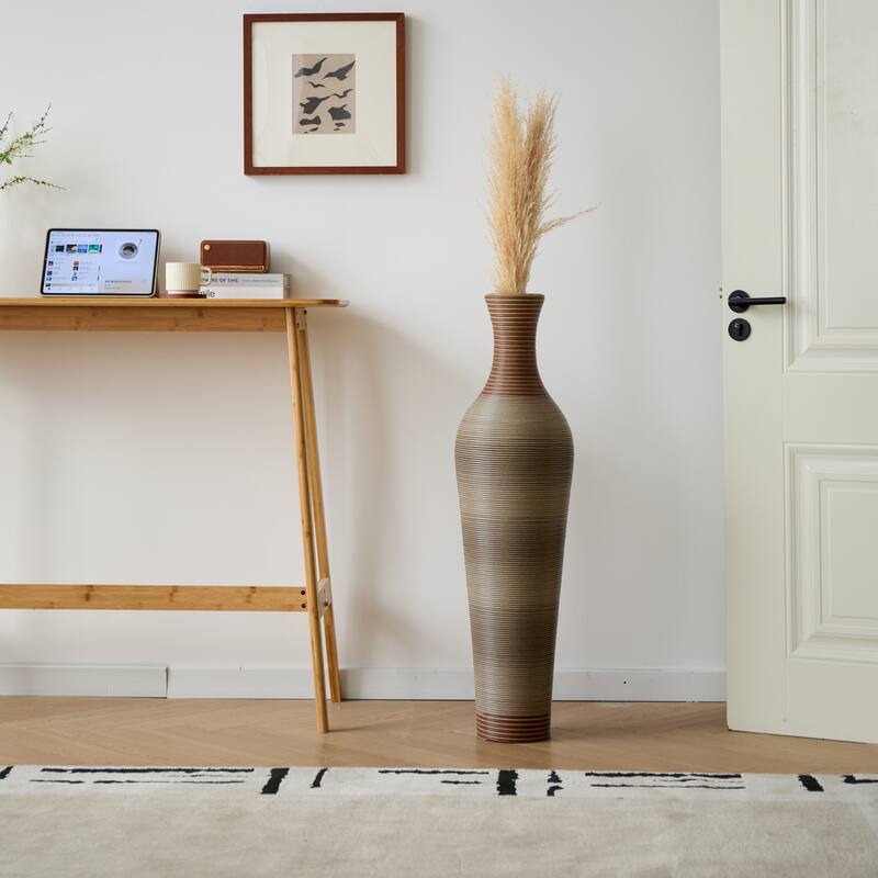 Hand-Woven PVC Rattan Floor Vase