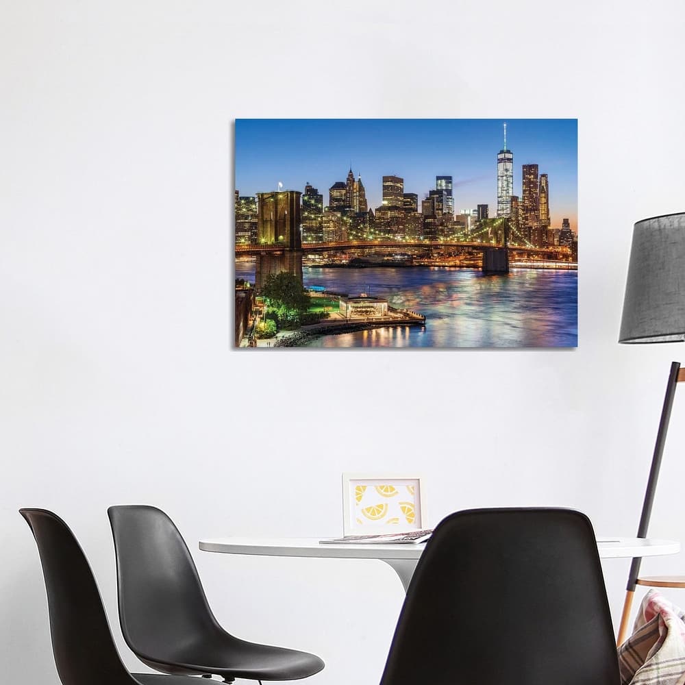iCanvas "Brooklyn Bridge, New York City Skyline At Night, New York City, USA" by Susanne Kremer Canvas Print