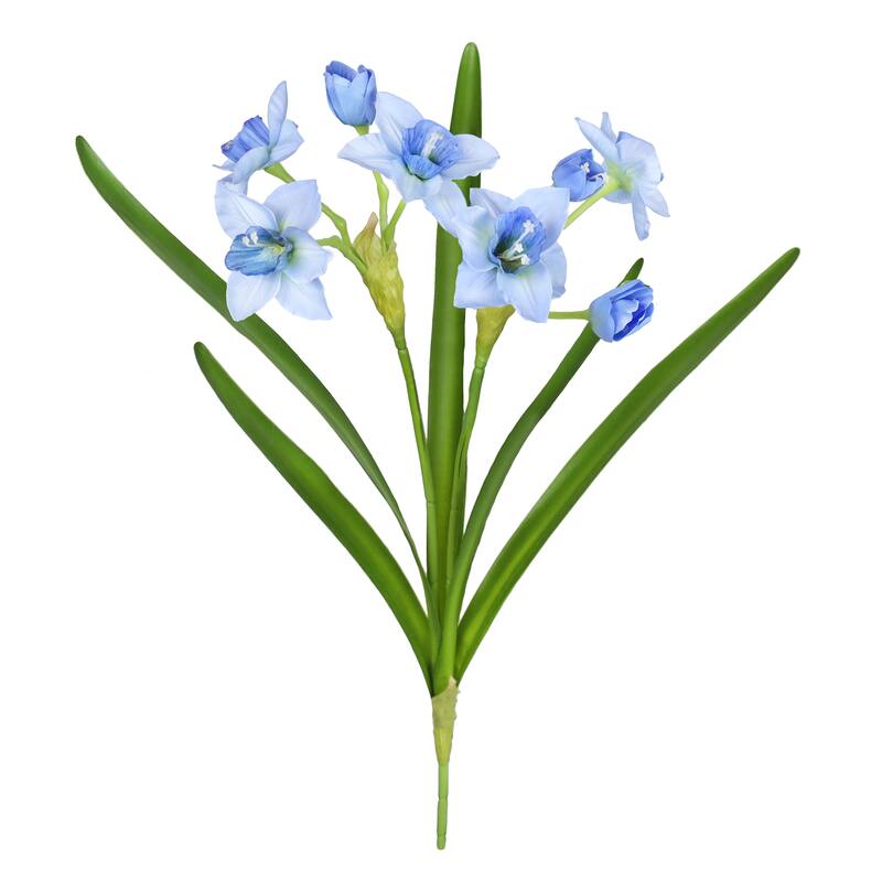 Set of 3 Blue Artificial Daffodil Flower Stem Bush Bouquet 22in - 22" L x 8" W x 5" DP - 22" L x 8" W x 5" DP - Blue
