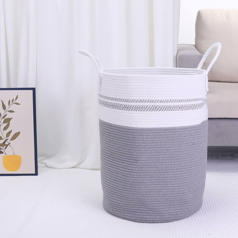 Woven Storage Bin with Handles, Shelf Closet Storage Basket Organizer Bin for Blankets, Clothes, Shoes in Living Room Home Decor