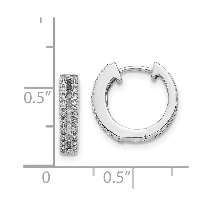 Curata 14k White Gold Diamond Hinged Round Hoop Earrings - 13x13mm Wide 3mm Thick