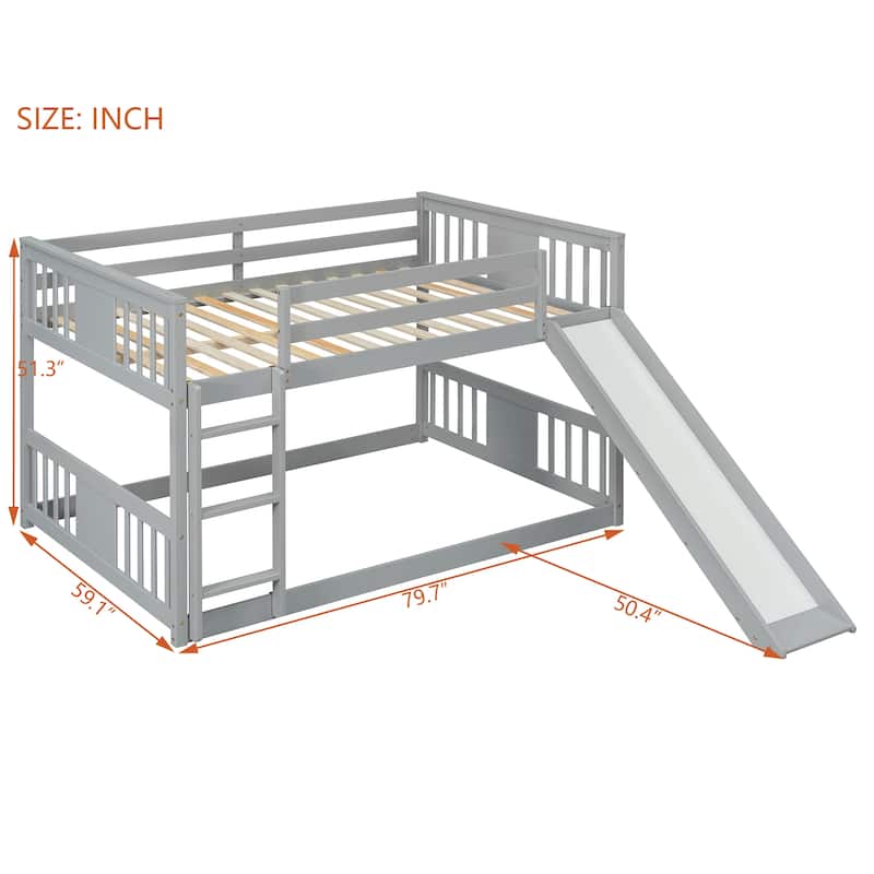 Full Over Full Bunk Bed with Slide and Ladder Solid Wood Frame No Box Spring Needed