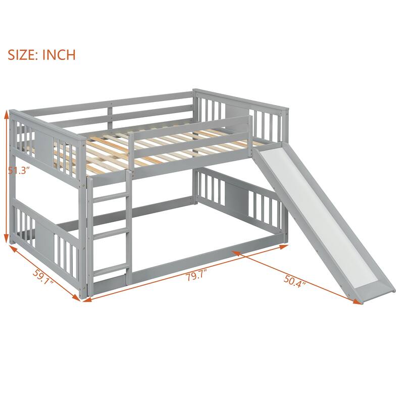 Roomfitters Full Over Full Bunk Bed with Slide and Ladder, Solid Wood Frame, Space-Saving Bedroom Furniture, Gray