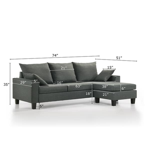 Norman Modern LShaped Reversible Sofa Sectional with Cushions Bed