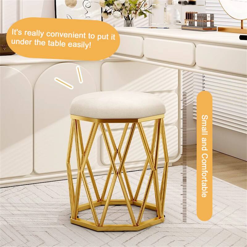 Compact Vanity Stool with Golden Iron Base