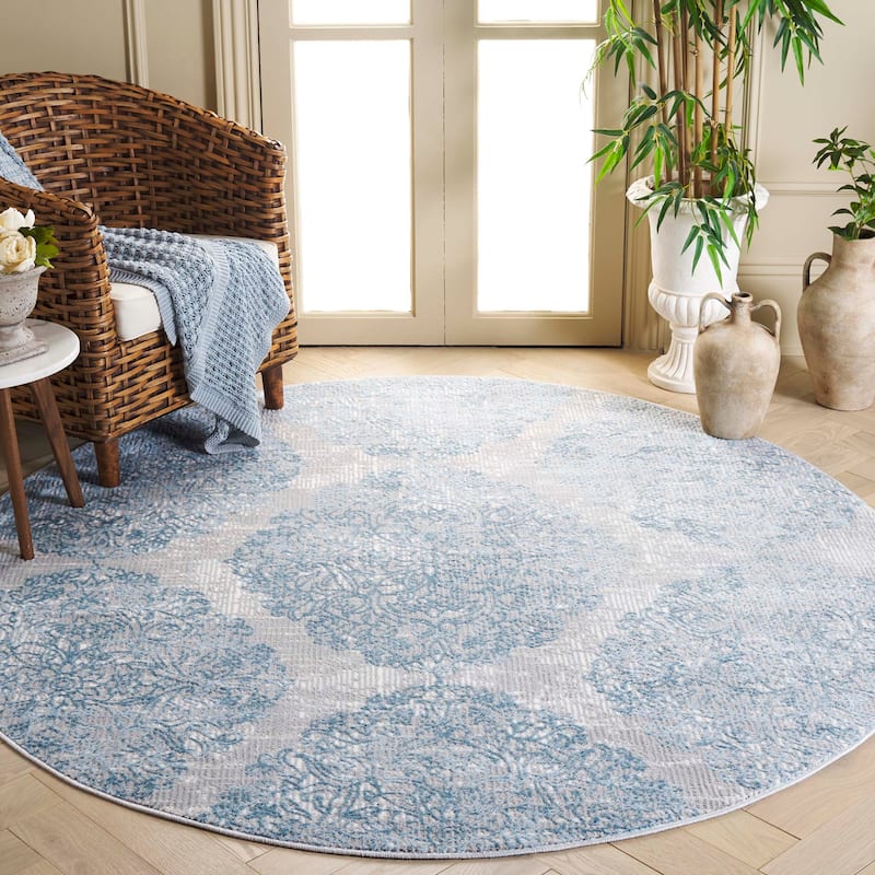 SAFAVIEH Lagoon Lonna Modern Abstract Rug - 6'7" Round - Grey/Blue