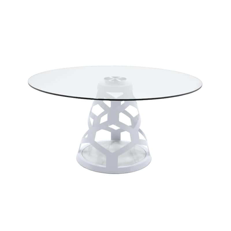 Modrest Lilly Modern 12mm Round Glass & White Dining Table