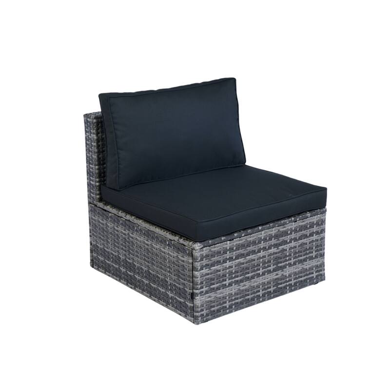6 Piece Patio Wicker Sectional Set Patio Backyard Conversation Set Space Saving Grey Wicker + Black Cushion