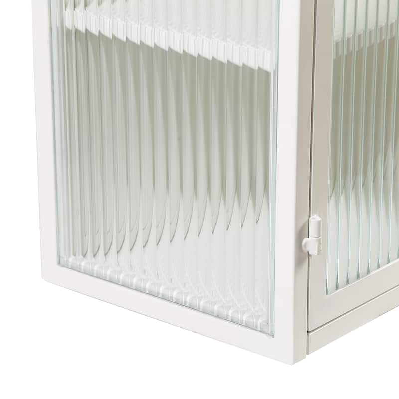 White Sideboard Buffet Wall Cabinet w/ Glass Doors & Removable Shelves