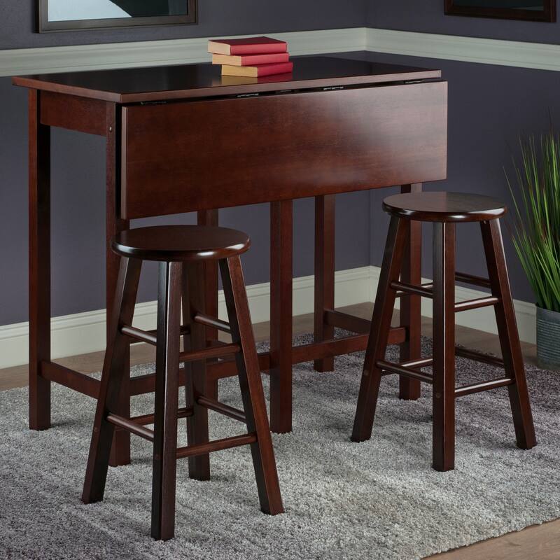 Drop Leaf Island Table with Counter Stools, Walnut - Walnut