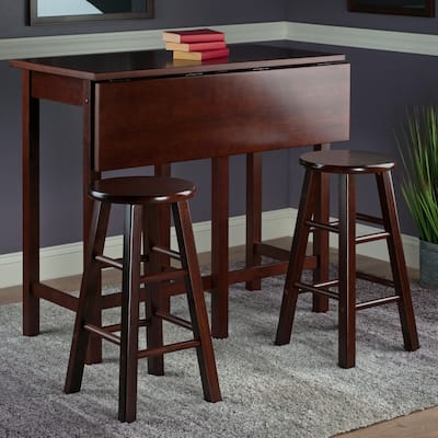 Drop Leaf Island Table with Counter Stools, Walnut