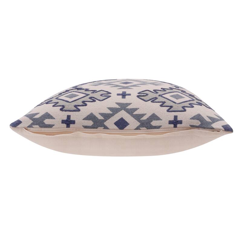 HomeRoots 20" X 20" Blue And Gray 100% Cotton Geometric Zippered Pillow