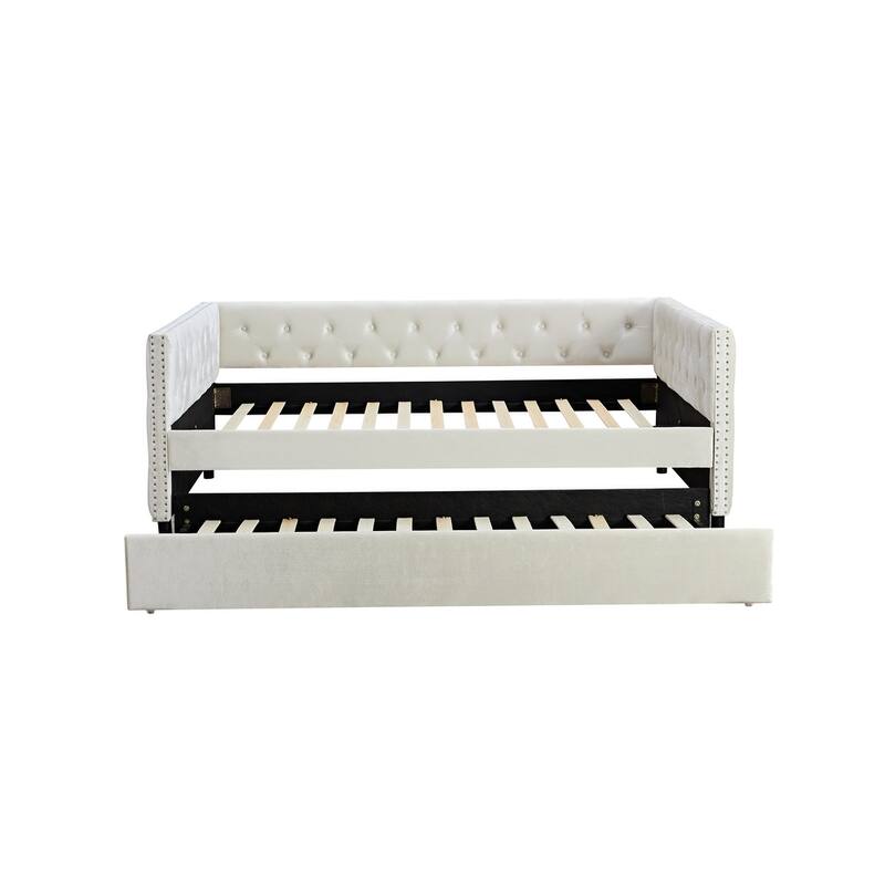 Velvet Upholstered Wooden Daybed with Trundle