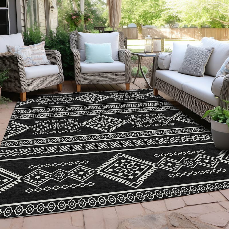 Machine Washable Indoor/ Outdoor Chantille Moroccan Boho Rug - Black - 10' x 14'