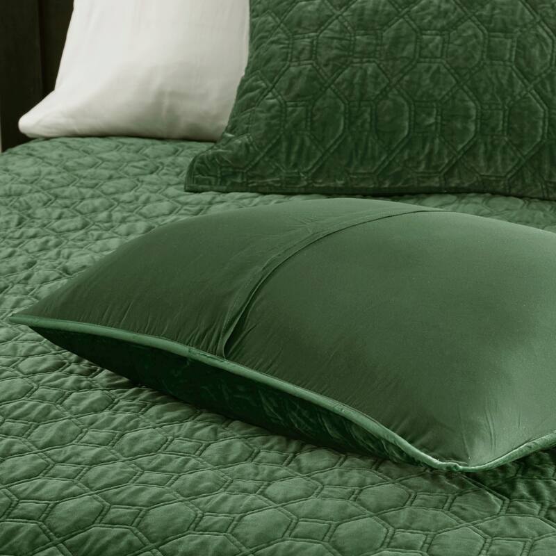 3 Piece Velvet Quilt Set Green Full Queen