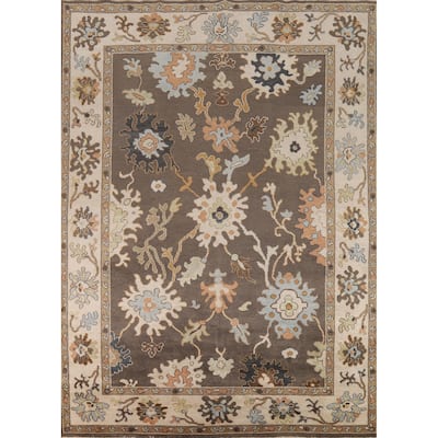 Brown Oushak Oriental Area Rug Handmade Wool Carpet - 8'9"x 11'9"