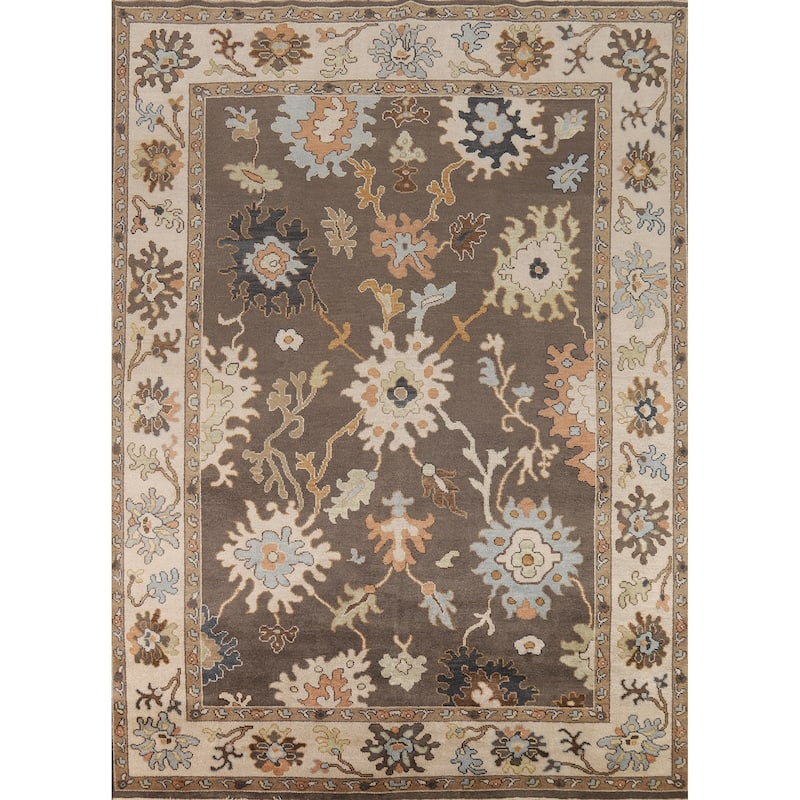 Brown Oushak Oriental Area Rug Handmade Wool Carpet - 8'9"x 11'9"