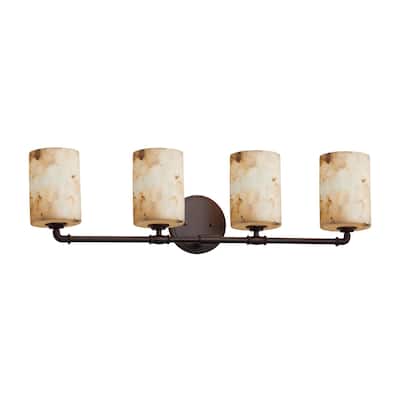 Alabaster Rocks!? Bronx 4-Light Dark Bronze Bath Bar, Alabaster Rocks Cylinder w/ Flat Rim Shade