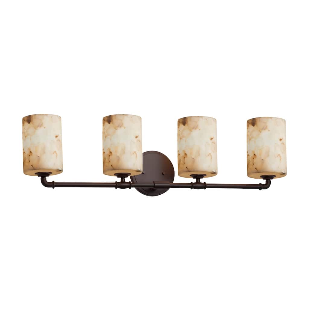 Alabaster Rocks!? Bronx 4-Light Dark Bronze Bath Bar, Alabaster Rocks Cylinder w/ Flat Rim Shade
