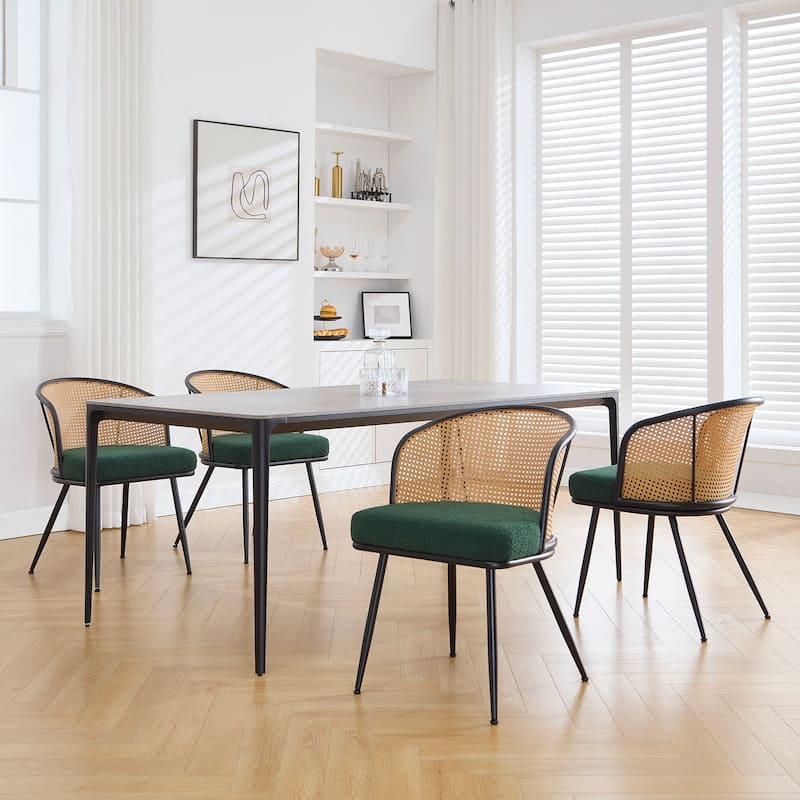 Upholstered Rattan Dining Chairs with Metal Legs Set of 2/4 - 29.92"H x 20.5"W x 23.03"D