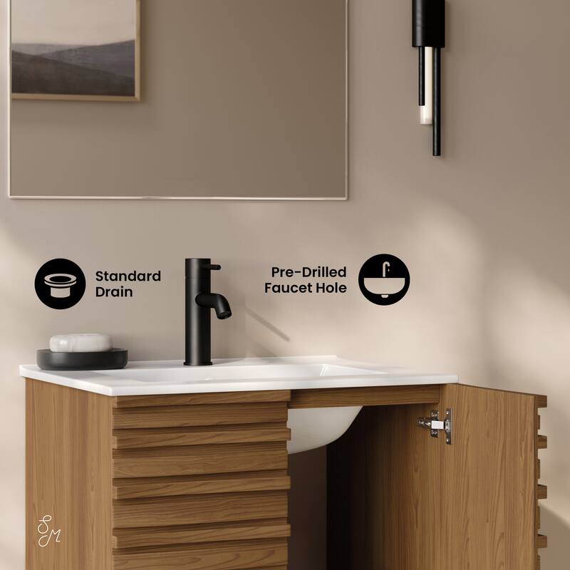 Cascade 24" Wall-Mounted Bathroom Vanity In Brown Oak With Sink Top - 24