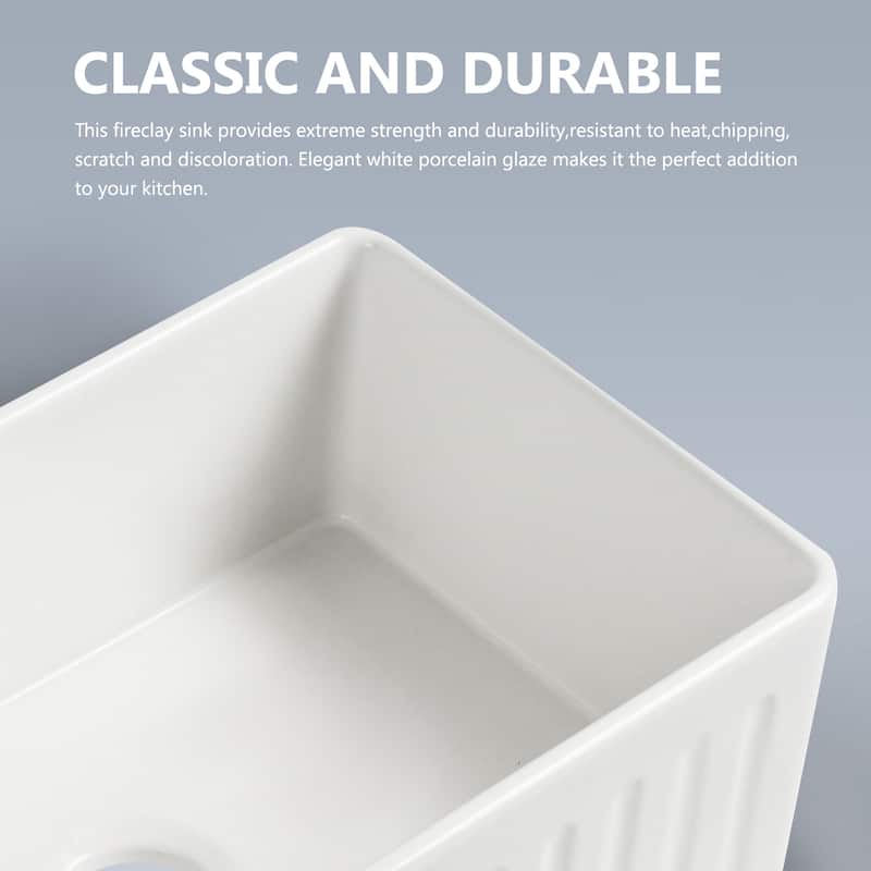 DORNBERG Fireclay 33" L X 20" W Farmhouse Kitchen Sink with Grid and Strainer