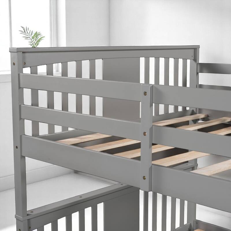 Full Over Full Bunk Bed with Convertible Design, Wooden Frame with Guardrails, No Box Spring Required,Guest Room Furniture