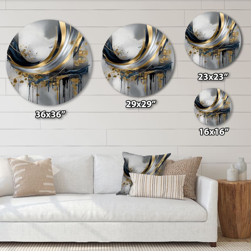 Designart "Shapes And Lines Abstract Marble V" Abstract Marble Metal Round Wall Art