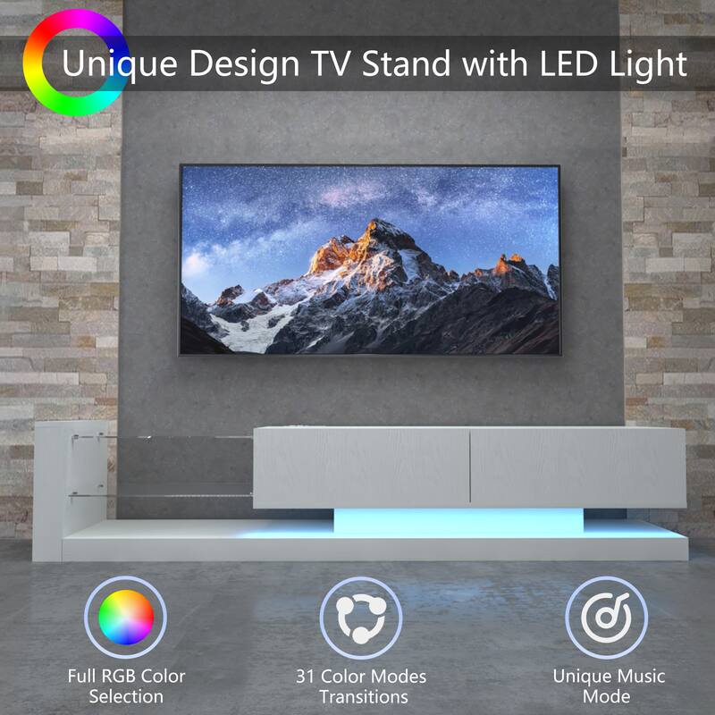 White 71" TV Console with RGB Lights & Storage for TVs Up to 70"