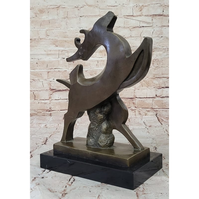 Abstract Bronze Deer Sculpture – Modern Wildlife Art On Marble Base