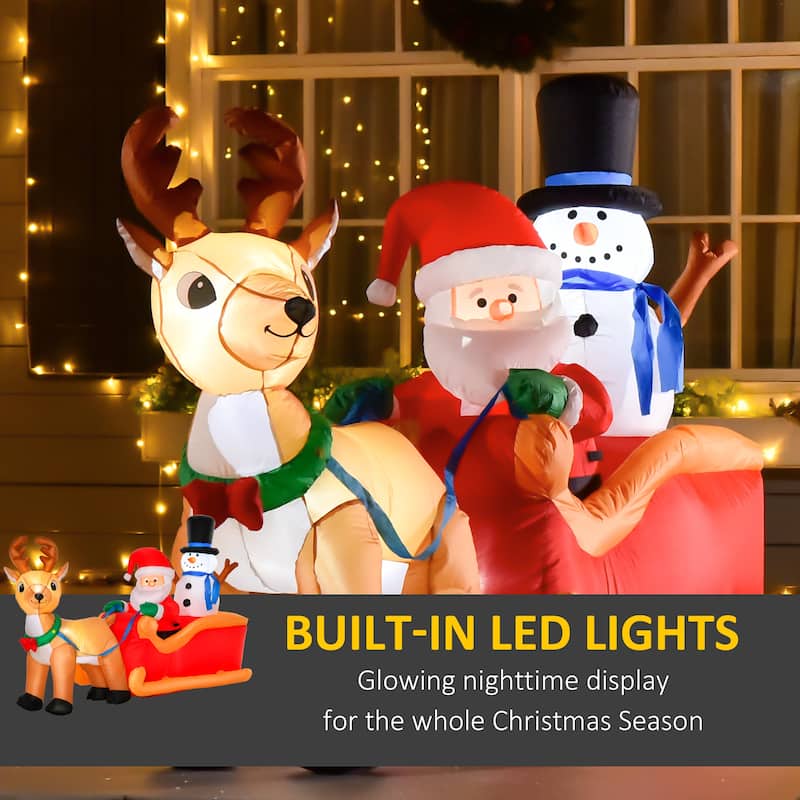 HOMCOM 4.2 ft. Inflatable Santa and Reindeer Decoration, Inflatable Snowman Christmas Decoration - 78.75"L x 31.5"W x 50.5"H