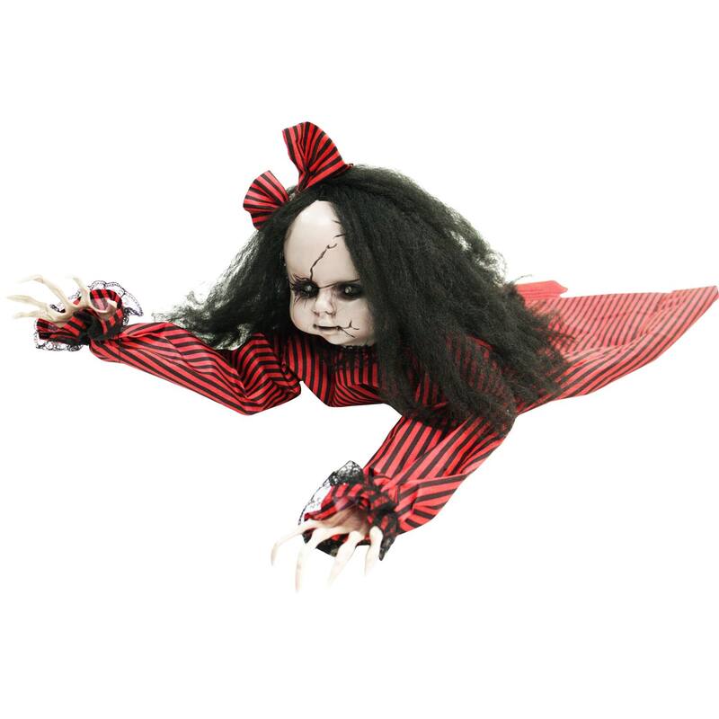 Haunted Hill Farm 44 In. Animatronic Doll, Indoor/Outdoor Halloween Decoration, Light-up Blue Eyes, Crawling, Battery