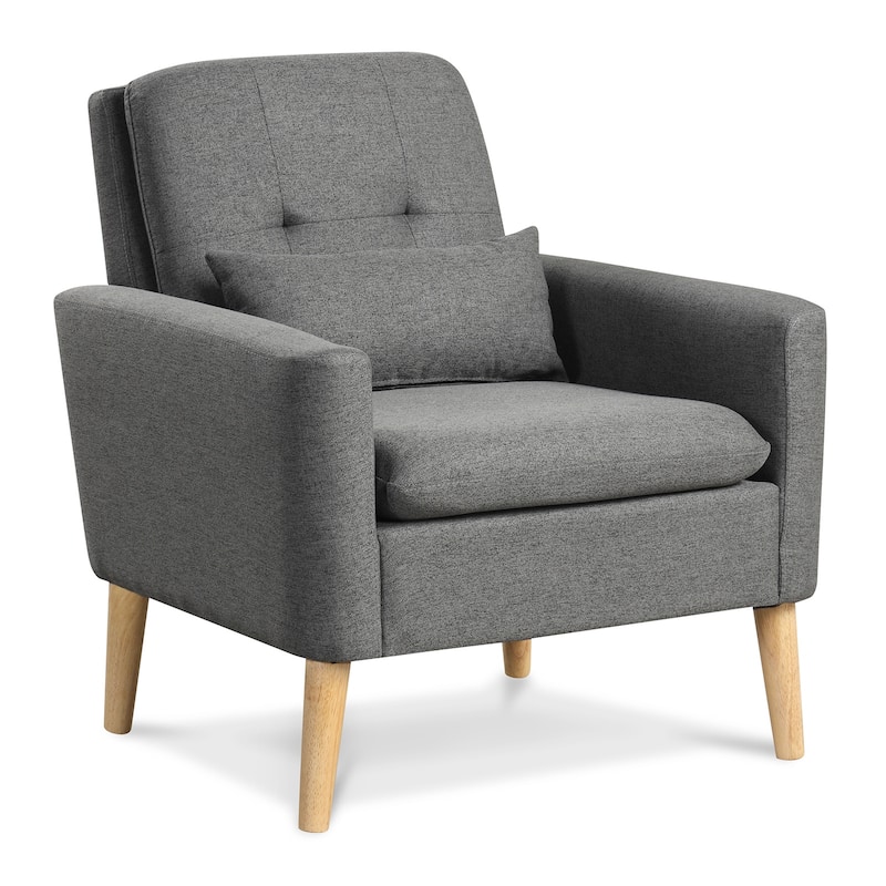 Linen Tufted Accent Chair with Lumbar Pillow and Wood Legs - 30" x 31" x 33.5" - Grey