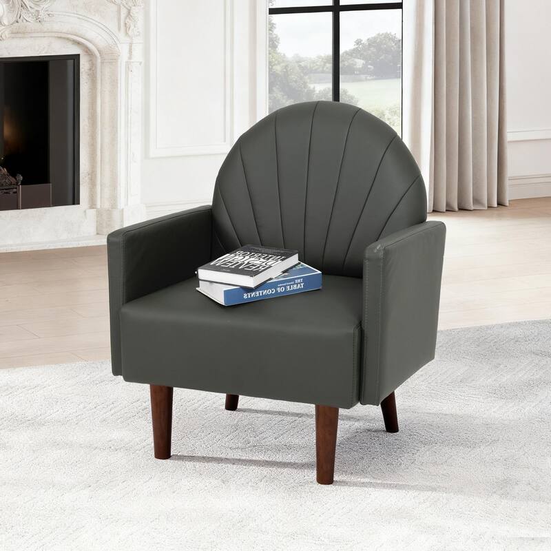 Contemporary Shell-shaped Amchair with Upholstery and Wooden Legs, Suitable for Living Rooms