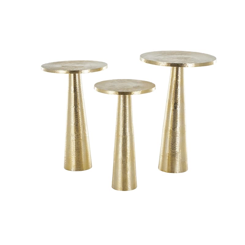 Textured or Ridged Accent Table with Layered Ring Tabletop or Hammered & Cone Shaped Bases - Gold or Silver - Roche River Décor