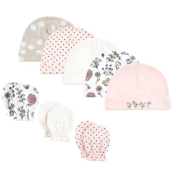 slide 1 of 1, Hudson Baby Infant Girl Cotton Cap and Scratch Mitten Set, Dandelion Wish, 0-6 Months - Dandelion Wish Dandelion Wish - 0-6 Months