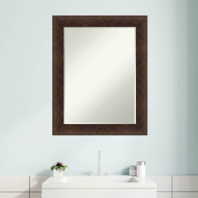Warm Walnut Half-Inch-Beveled Wood Bathroom Wall Mirror - Warm Walnut - Glass Size 18x24