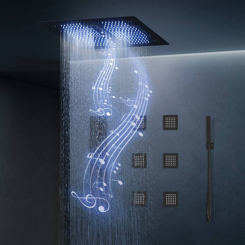 Shower Faucet System 28"*16" Ceiling Mount Shower Head with 4 Spray Mode Body Jets Handheld Spray LUXURY LED
