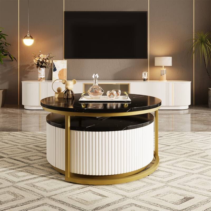 Modern Round Nesting Coffee Table with Drawer (Set of 2) by Harper&Bright Designs