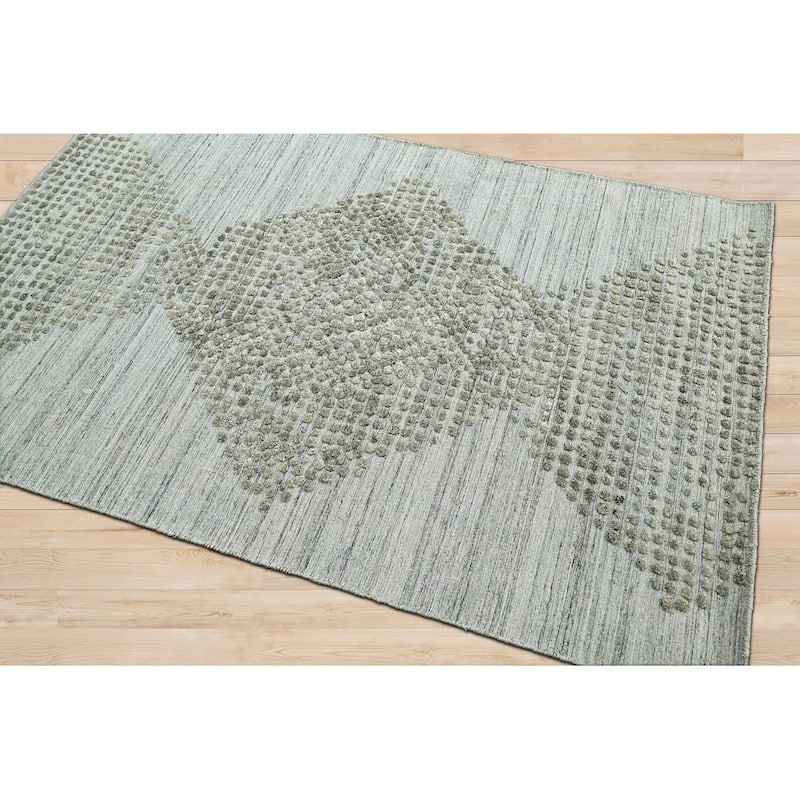 Hand Knotted Textured Gray Moss Tibetan Wool Modern Oriental Area Rug - 3' 11'' x 6'